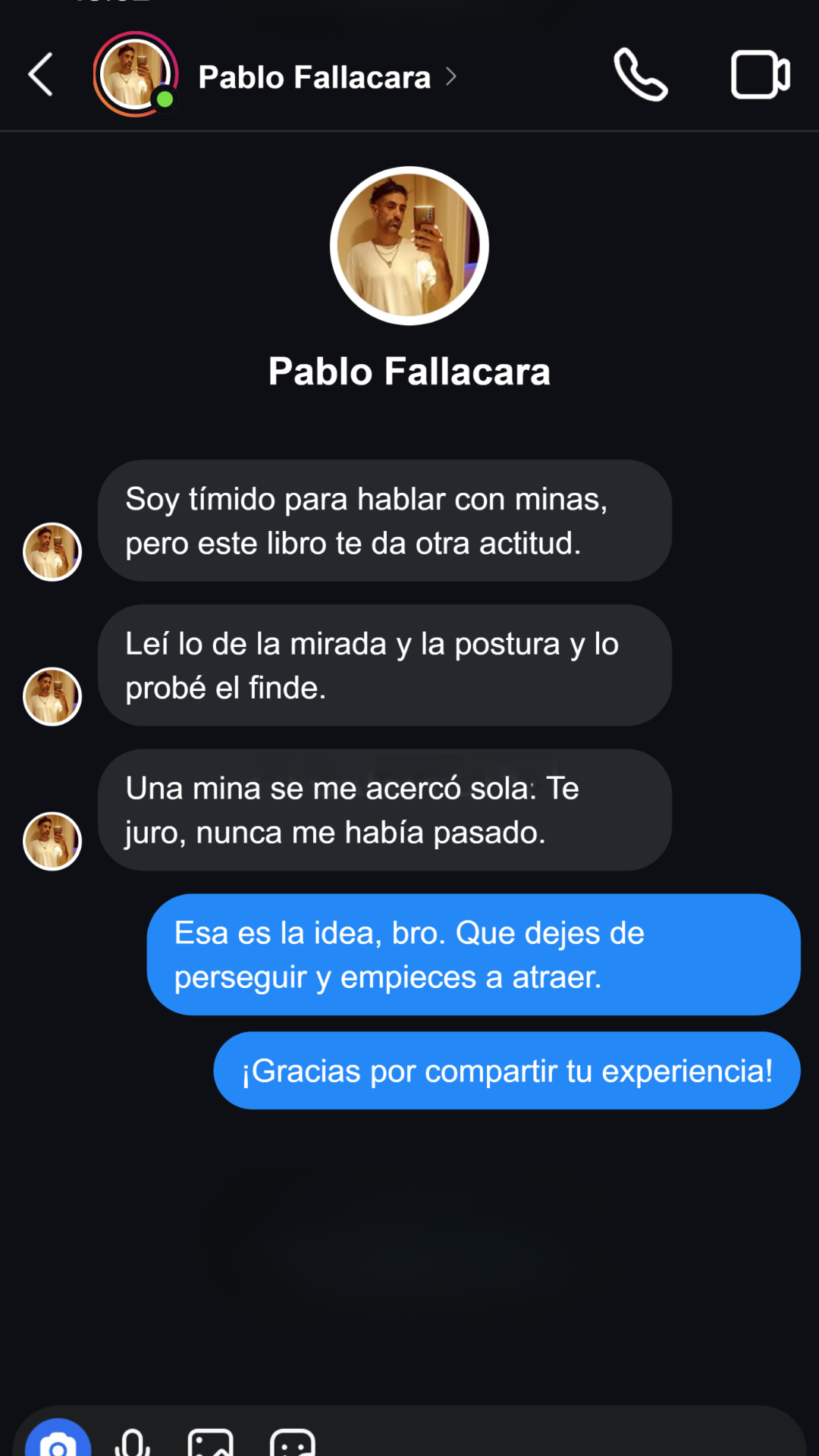 Chat de Pablo aplicando el Pack