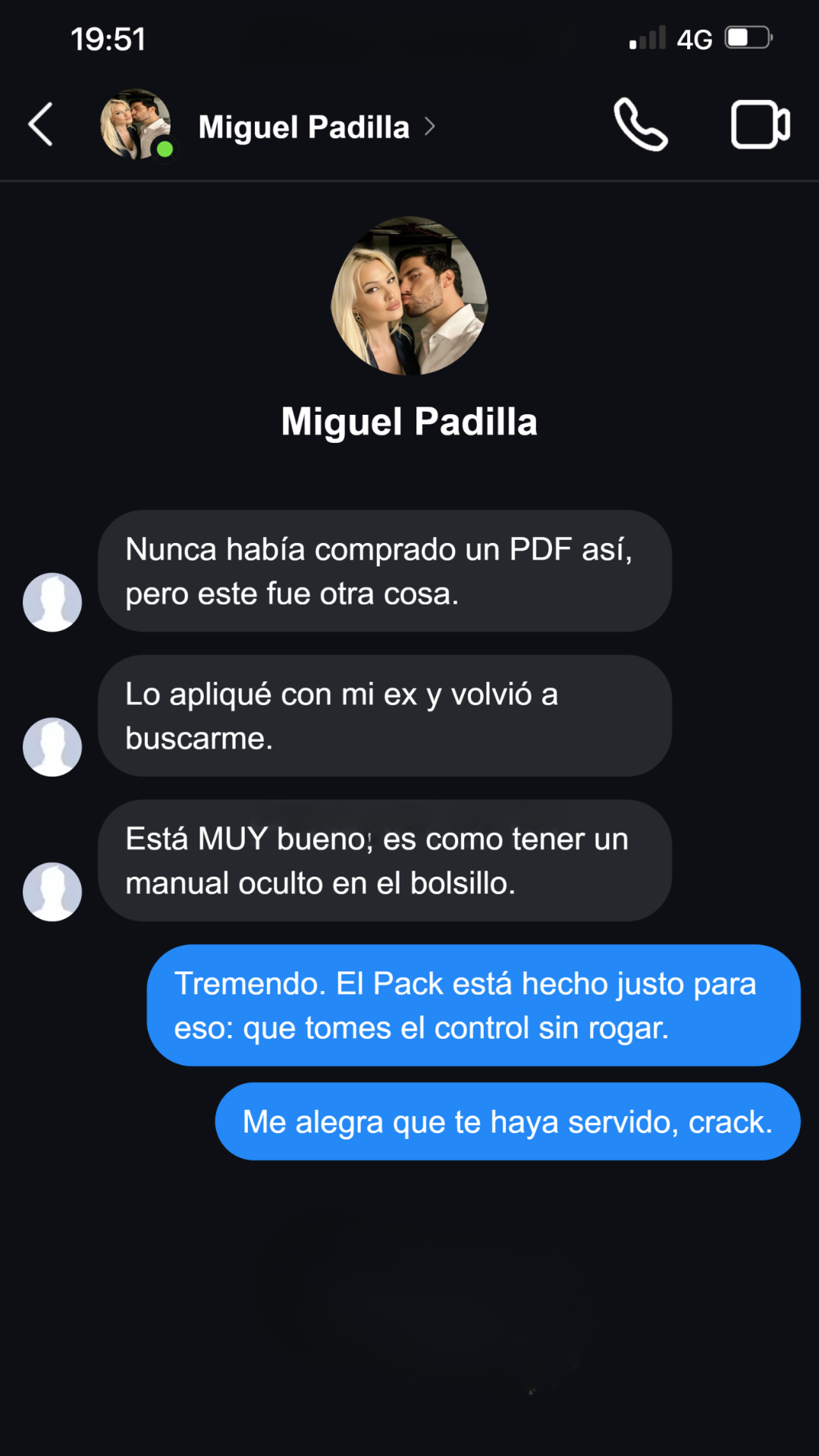 Chat de Miguel aplicando el Pack