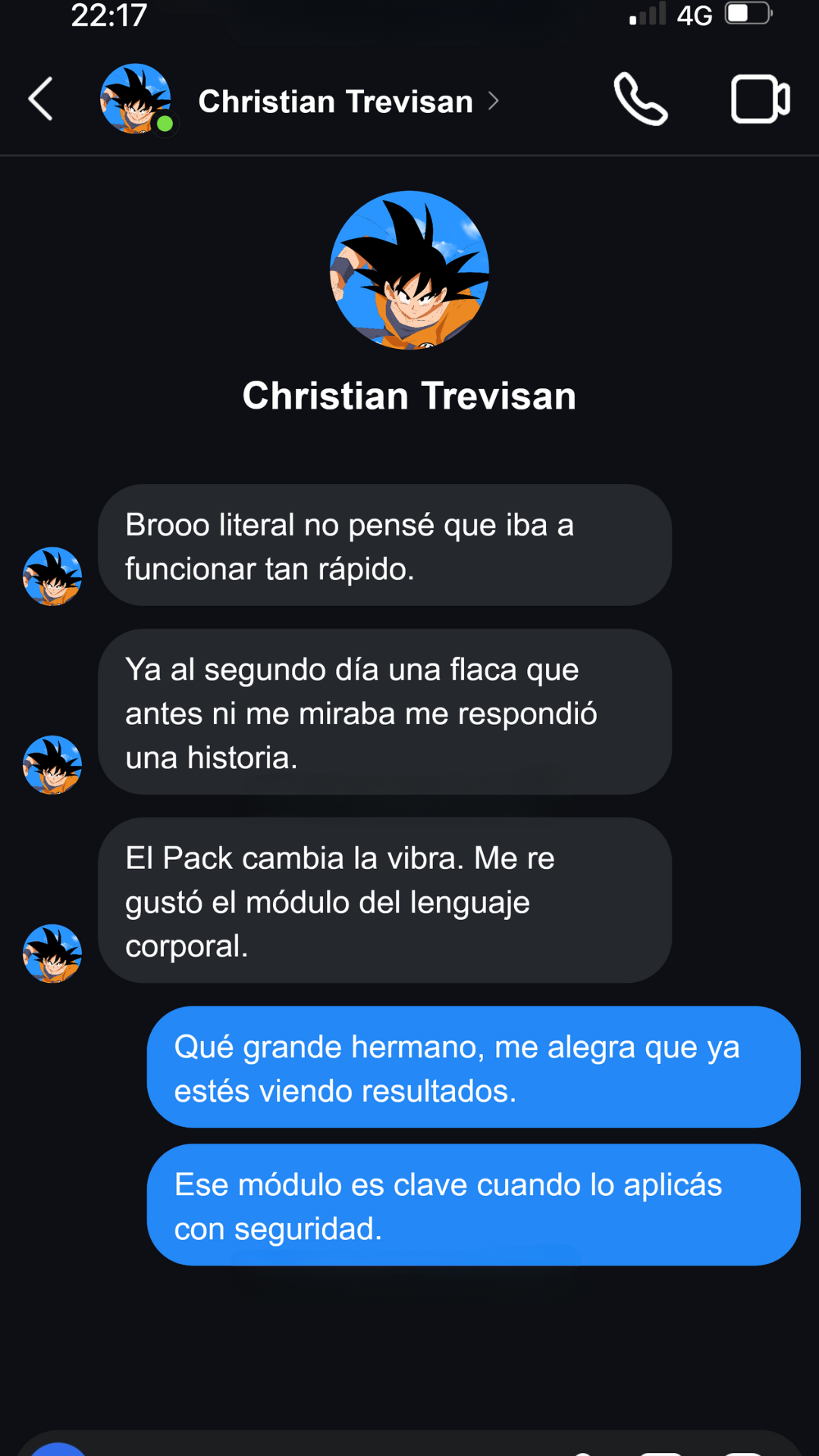 Chat de Christian aplicando el Pack